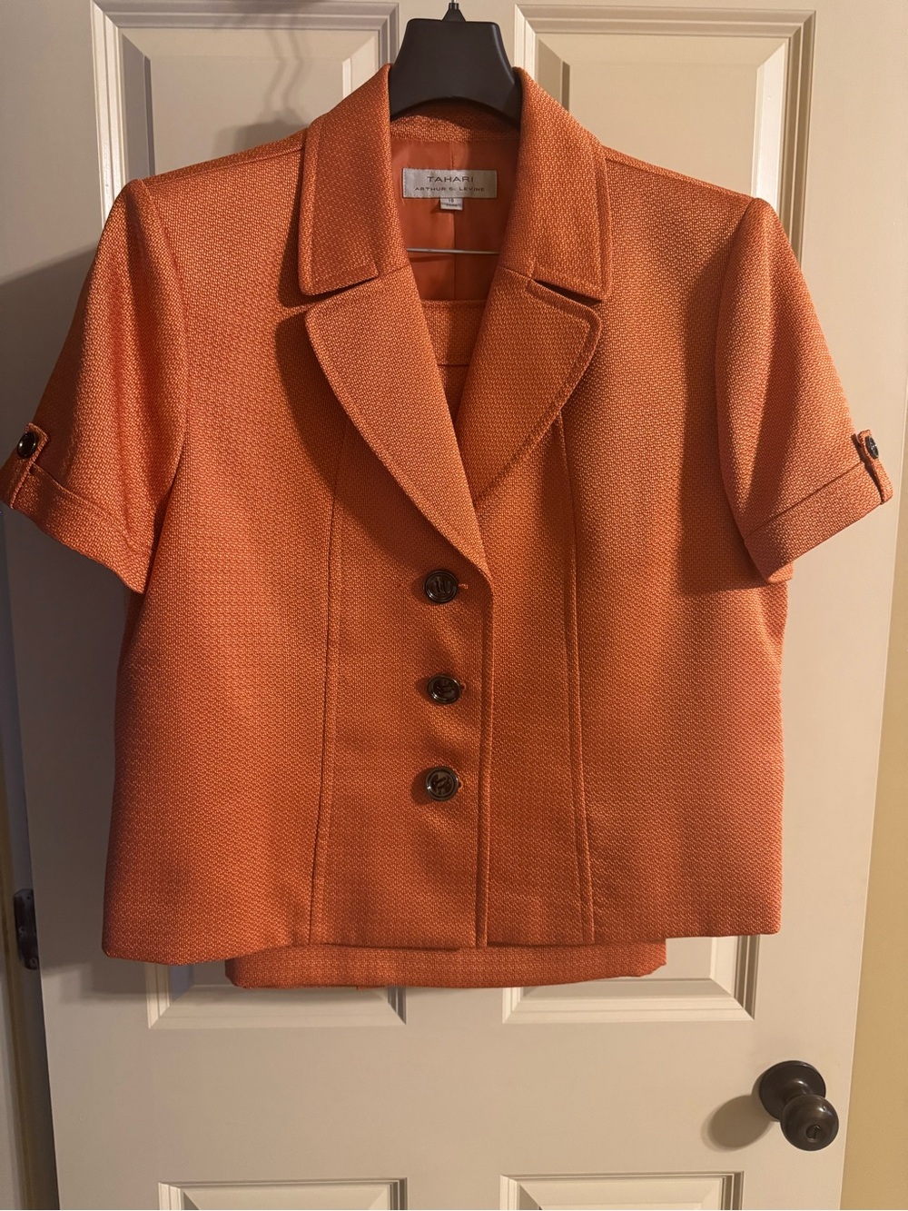 Tahari ASL Orange Short-Sleeve Notch-Lapel Blazer and Matching Skirt